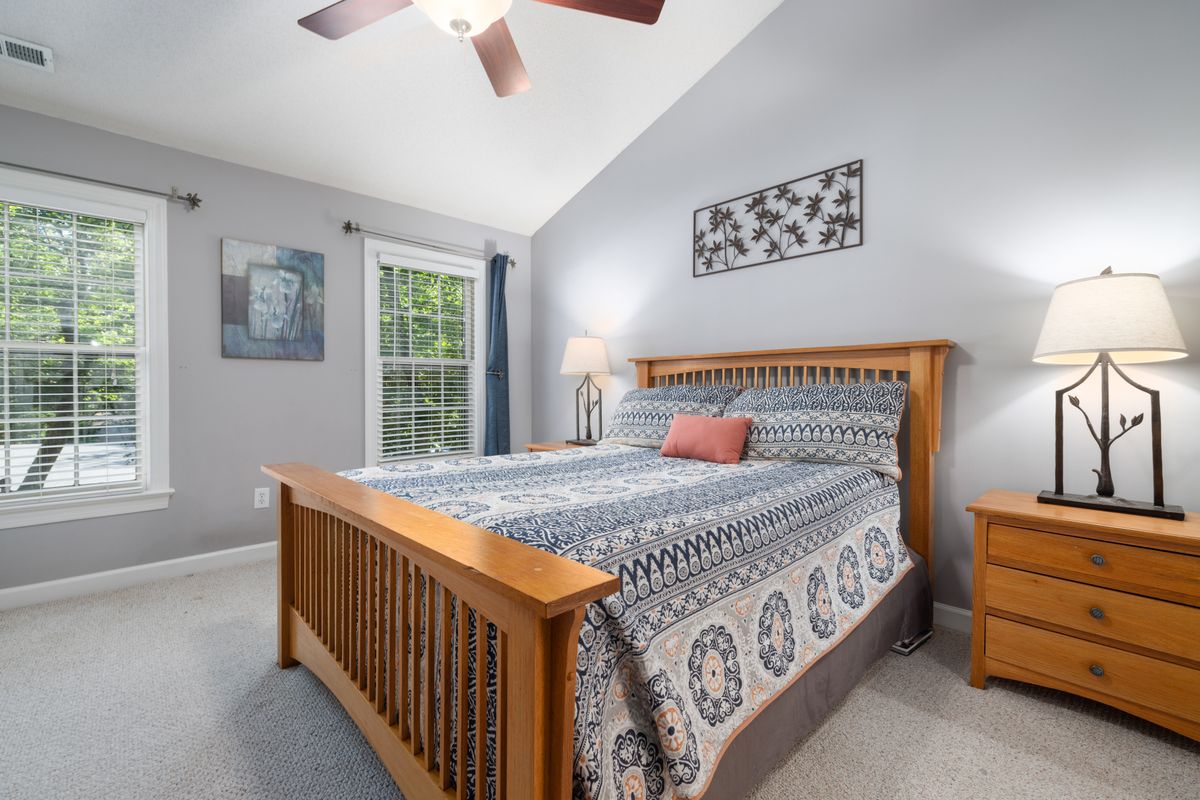 Wooden bed frame and bedside tables