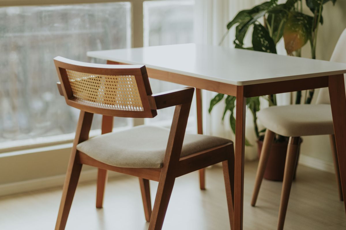 Wooden dining chair with visible frame joints