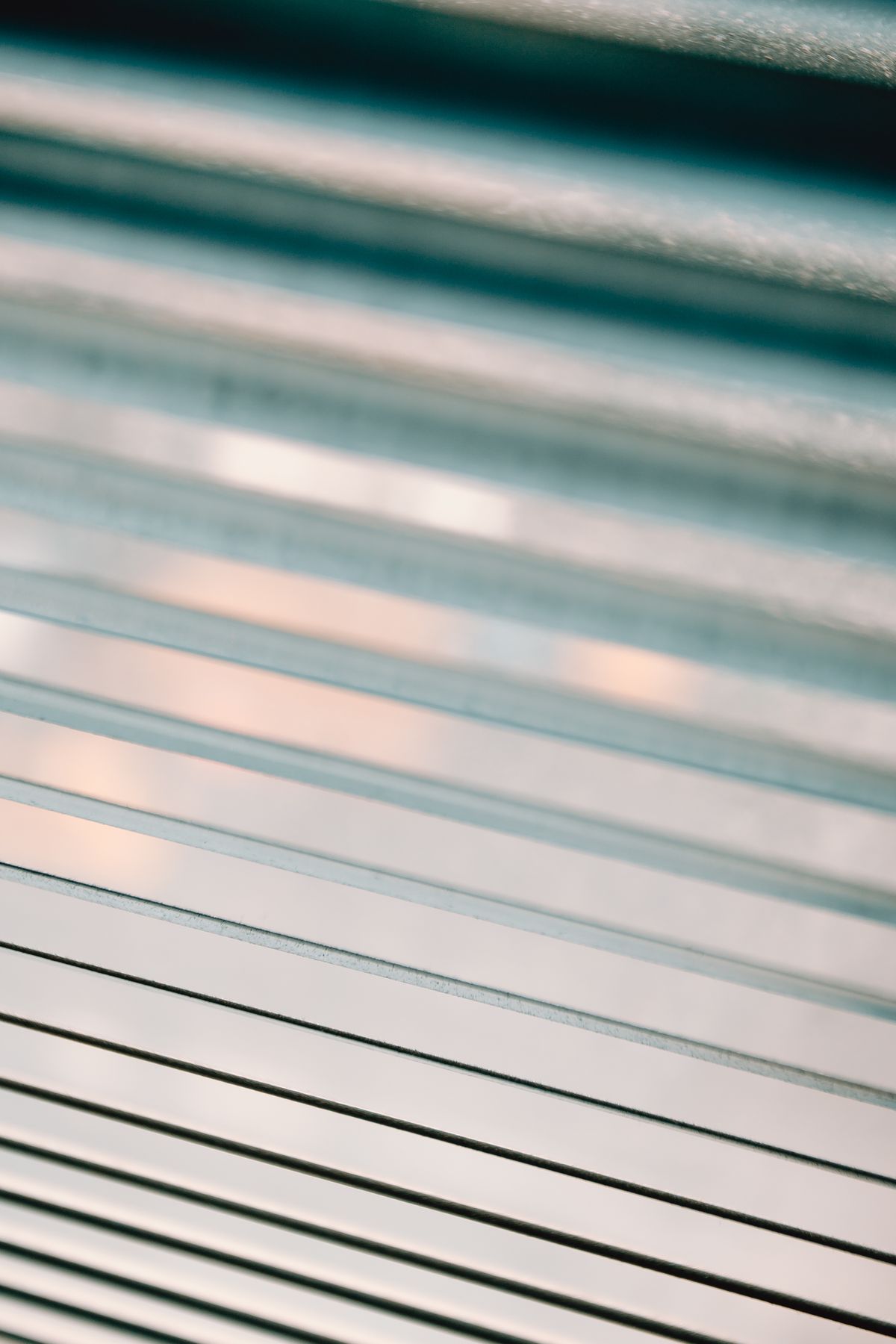 White Venetian blind slats in daylight